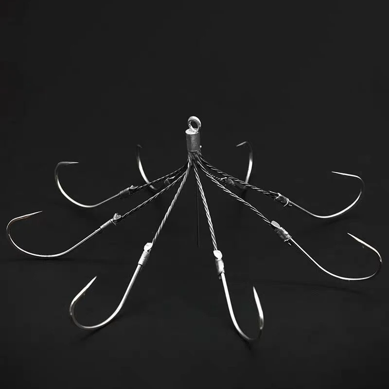 1PC High Quality Anti Rust Ocean Six-claw Anchor Hooks Super Large Six Anchor Hooks Carbon Steel Fish Hooks Sixfold Barbed Hooks