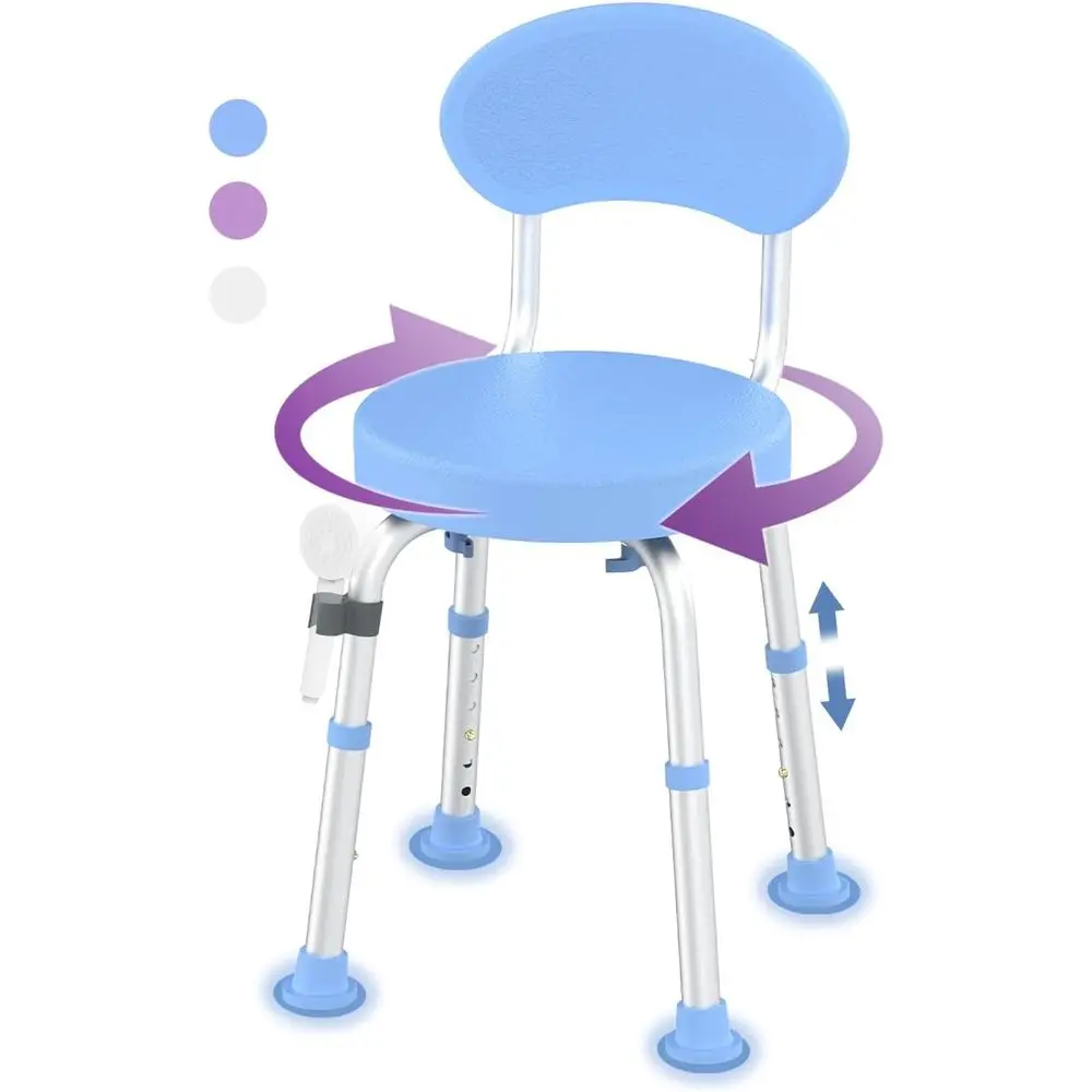 

Height-Adjustable 360° Rotating Shower Seat with Backrest for Elderly and Disabled, Non-Slip Blue Bench for Senior Bathroom Use