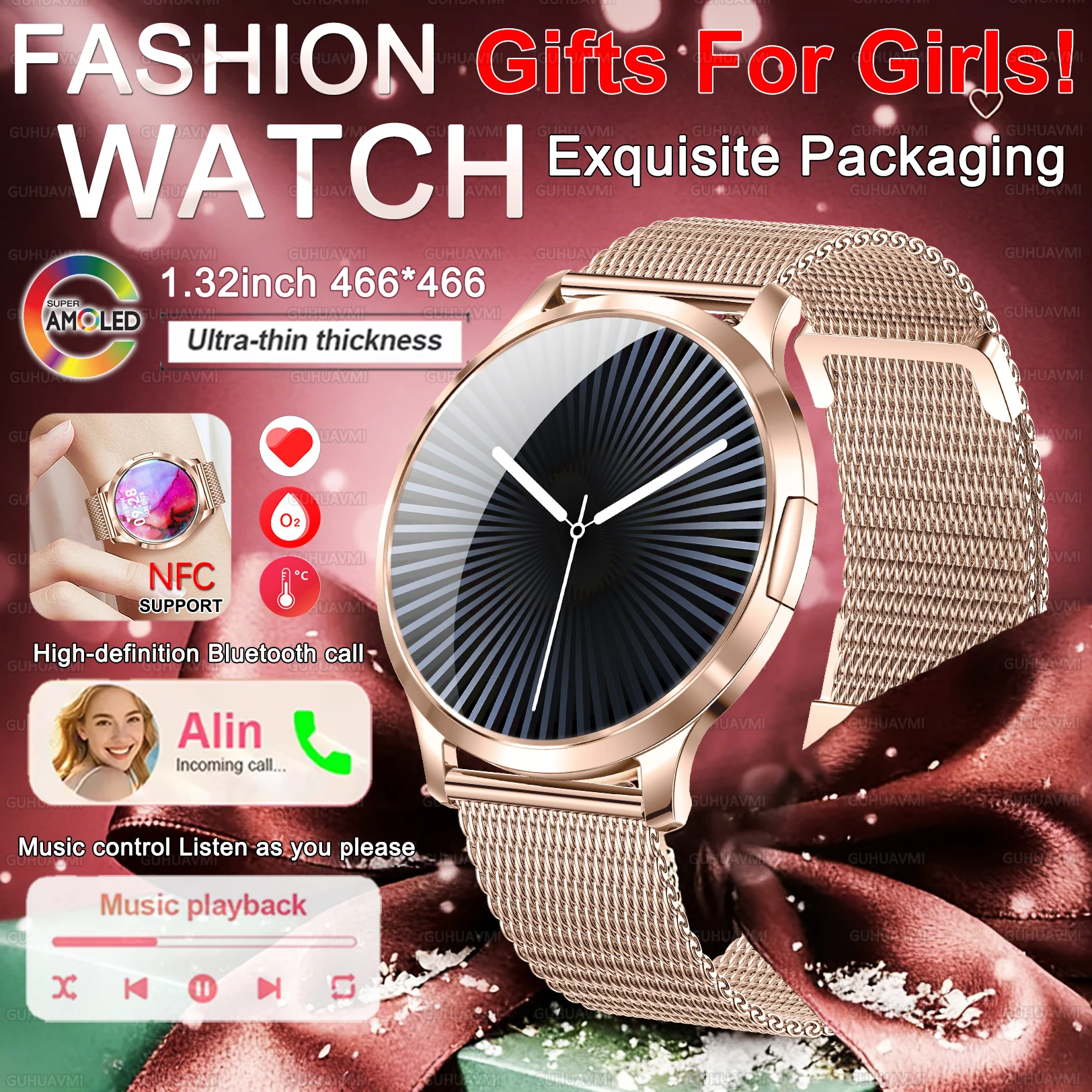 

2026 New Fashion Women's Smart watch1.32 inch AMOLED Screen Smart Watch call Heart Rate Monitor Sleep Tracking For Android & IOS