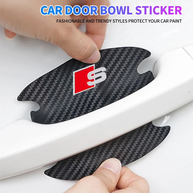 4 قطعة ألياف الكربون باب السيارة السلطانية مقبض المضادة للخدوش ملصق لأودي A4 B7 B8 B9 A3 8P 8V 8L A5 A6 C6 C5 C7 4F A1 A7