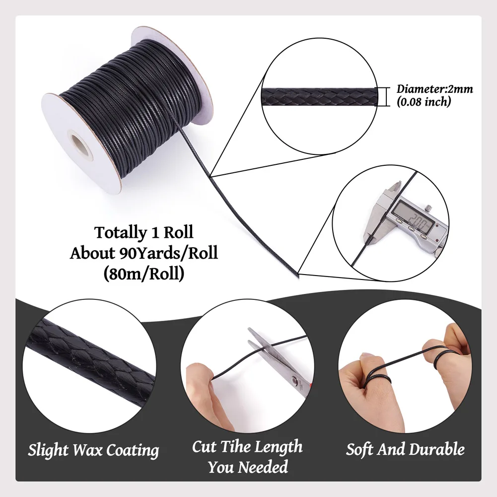 80m/roll 2mm Korean Waxed Polyester Thread Cord String Strap Rope for Jewelry Making DIY Bracelet Necklace Accessories