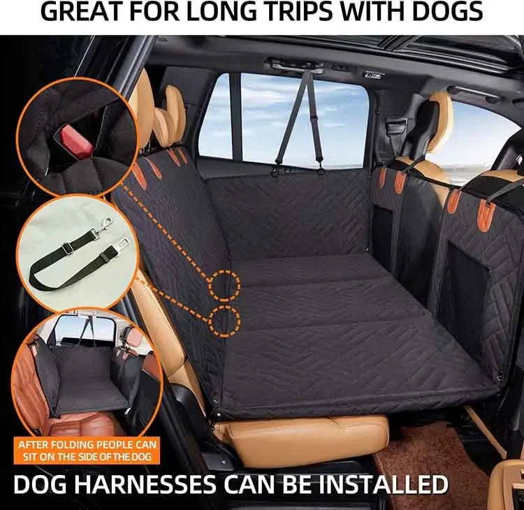 Seat Extender with Mesh Window and Storage Pockets Backseat Extender for Dogs Dog Backseat Cover for Cars