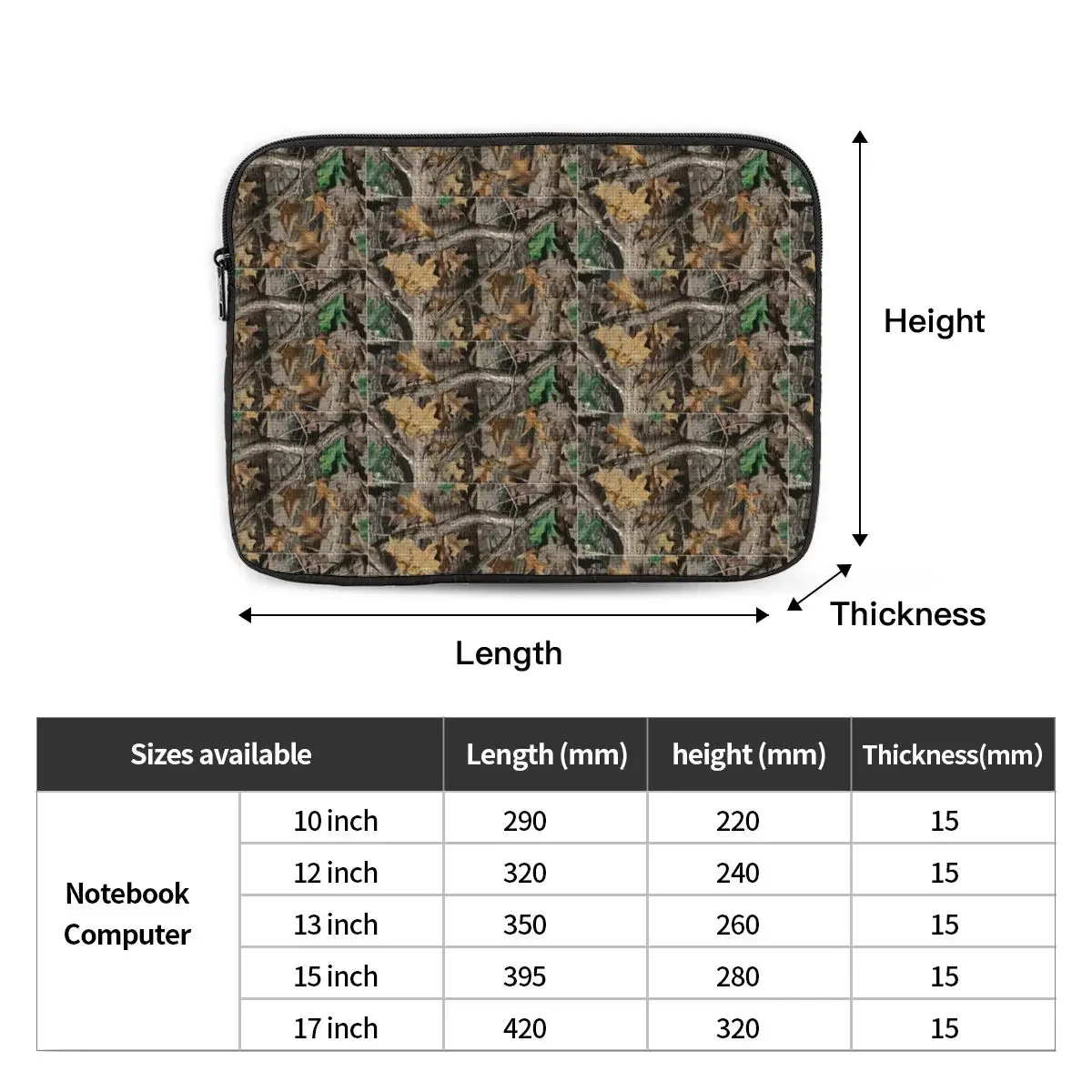 Sacoche pour ordinateur portable CamSolomon, véritable camouflage de chasse aux arbres, étui antichoc pour tablette, 10 ", 12", 13 ", 15", 17"