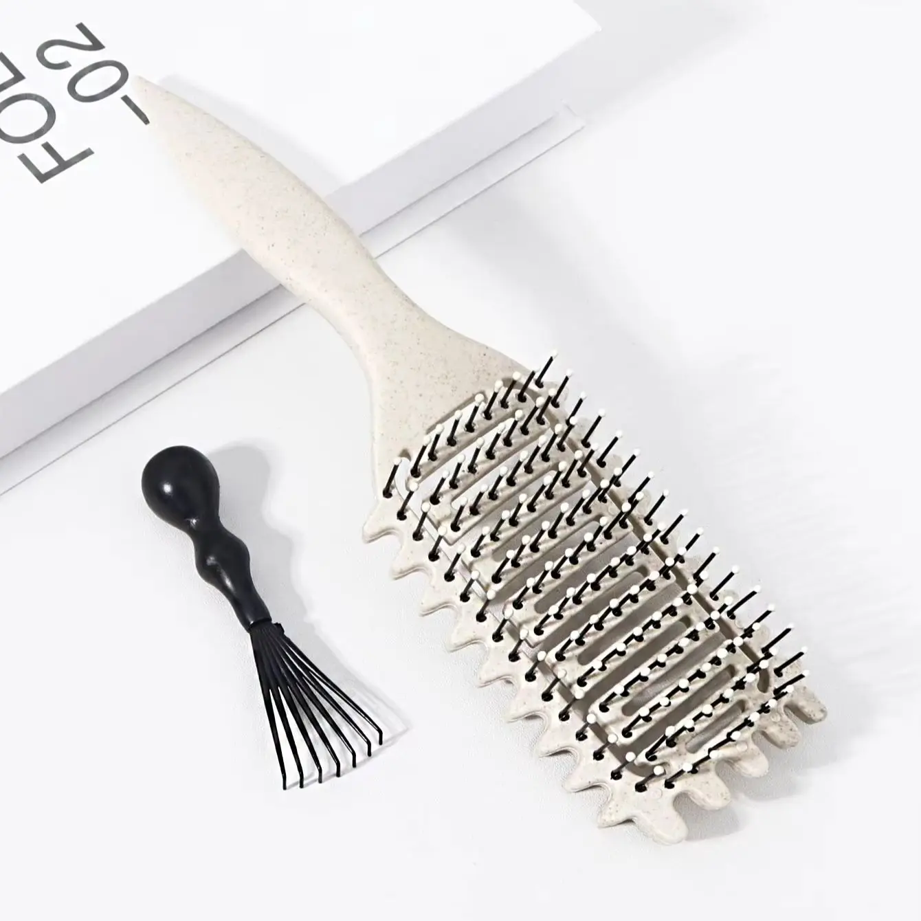 Escova de estilo de cabelo encaracolado, 2 peças, com conjunto de limpador de pente, redução de frizz e quebras, especial para perucas de cabelo real