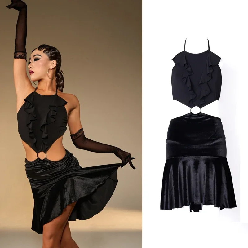

Women'S Chacha Latin Dance Performance Dress Sexy Cutout Samba Rumba Latin Dance Costumes Stage Competition Wear