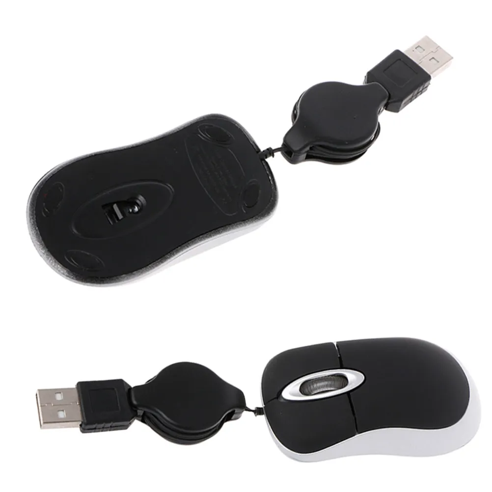 2Pcs Mini Optical USB Mouse with 0.7m Retractable Cable Ergonomic Design Plug and Play Compact Travel Mouse for