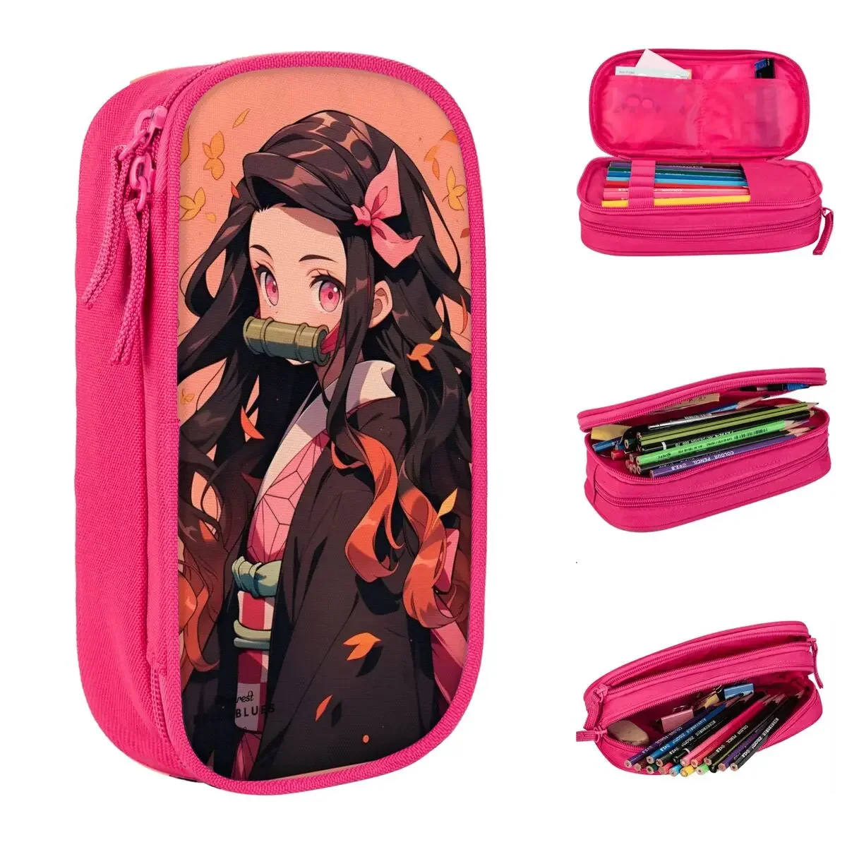 Cute Anime Demon Slayer Pencil Case Nezuko Kamado Pencilcases Pen Large Storage Pencil Bags School Supplies Gifts Stationery