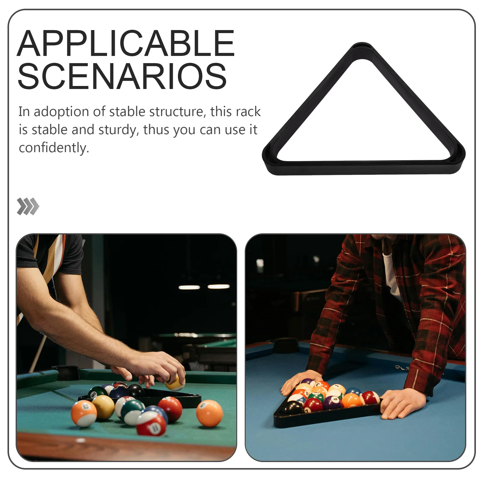 Stół bilardowy, trójkątny stojak na bilki, materiał żywiczny, solidna konstrukcja, uchwyt na kule do snookera, łatwy do przechowywania, do użytku przez wszystkie generacje.