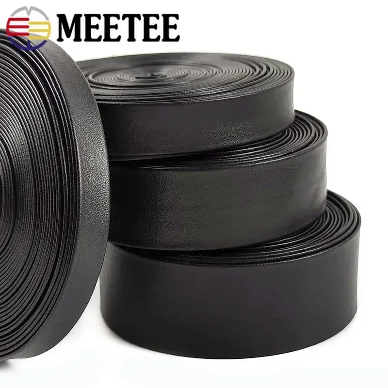 5/10Meters Meetee 5-30mm Black Leather Cord Soft Ribbon PU Rope DIY Necklace Bracelet Shoes Clothes Sewing Material Accessories