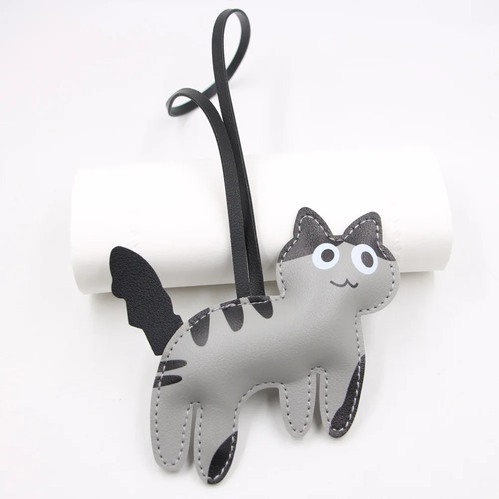 

Cat Bear Keychain PU Leather Animals Keyring Hanging Ornament Backpack Handbag Charm Gift For Men Women Korean Bag Charms Y2k