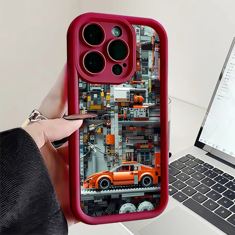 Mechanical built-in Phone Case For iPhone 15 16 Pro Max Cases iPhone 16 15 Pro 13 11 12 14 Pro 7 8 16 Plus Matte Silicone Cover