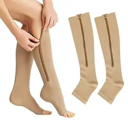1 Pair Compression Stockings Exquisite Pattern Breathable Cotton Open Toe Zipper Compression Stockings Leg Sleeve for Girl