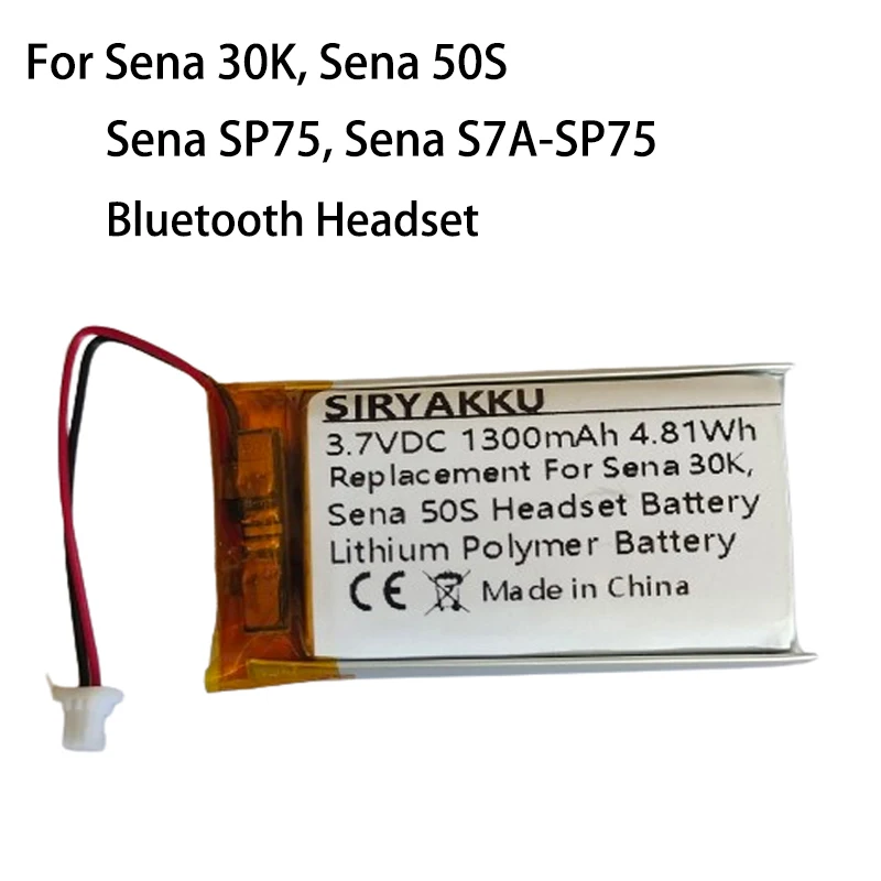 102540 Rechargeable 3.7V 1300mAh Battery For Sena 30K Sena 50S SP75 S7A-SP75 Motorcycle Bluetooth Headset Helmet Intercom