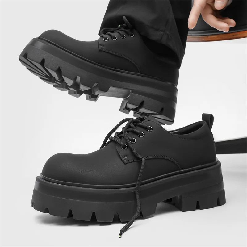 

Осень 2023, повседневная деловая кожаная обувь для мужчин, увеличивающая рост, мужская обувь дерби с большой головкой, модная черная мужская обувь на платформе