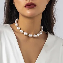 KMVEXO Vintage Baroque Pearl Beads Clavicle Necklace for Women Wedding Bridal Bead Chain Neck Accessories Jewelry New