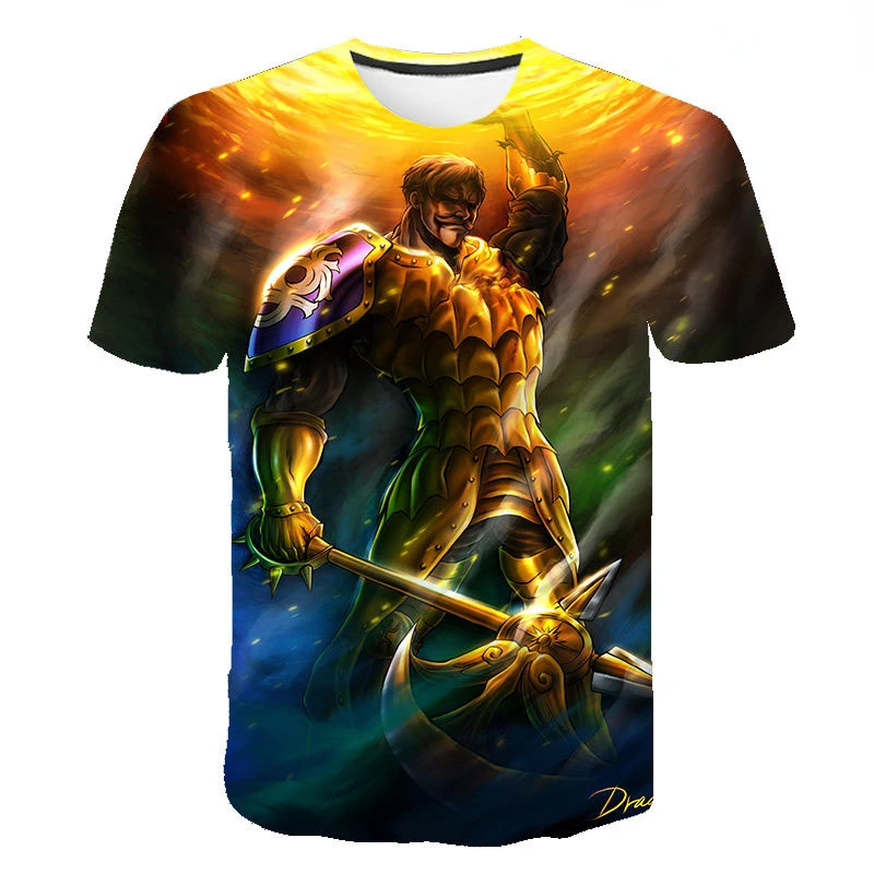 2023 Summer New Escanor Streetwear Fashion T-shirt Boy Girl Kids 3D Printed Casual Short Sleeve Men Women Children Cool Tops