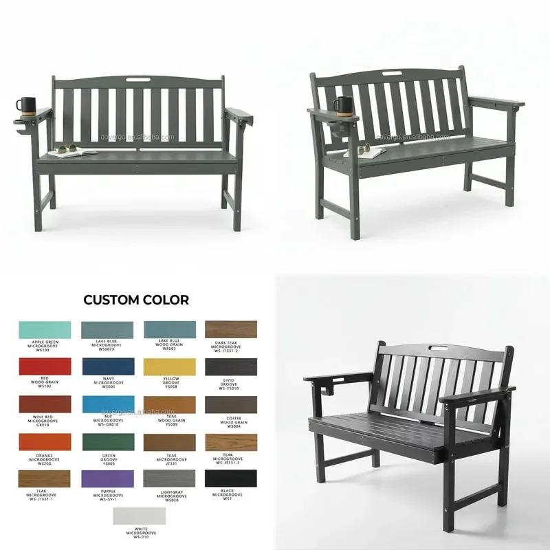 Weatherproof 2-Person HDPE Outdoor Bench with Armrests and 300 kg Capacity for Garden Porch or Deck