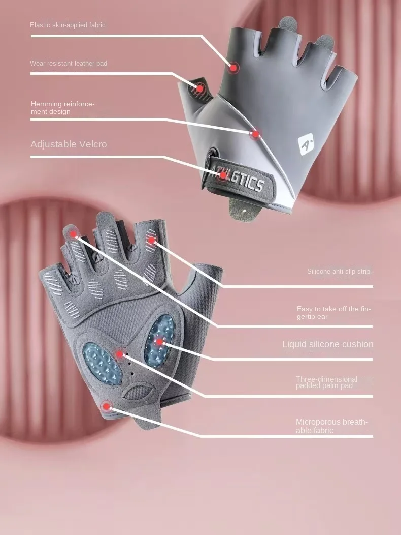 1 Paar atmungsaktive Sport-Halbfinger-Fitnesshandschuhe für Männer und Frauen, rutschfeste, flüssige Silikon-Eisseide, Gewichtheben, Yoga-Handschuhe – Detail 5