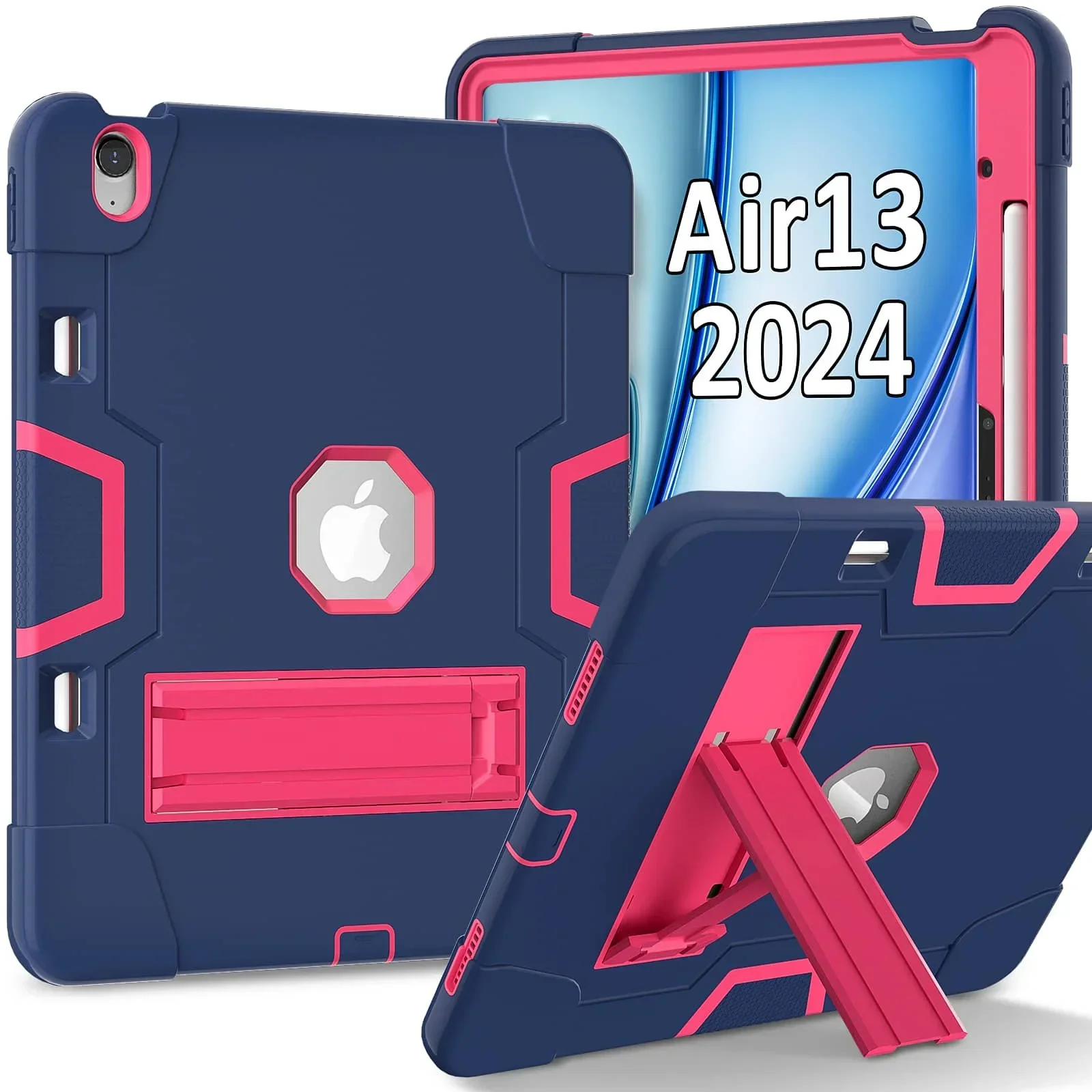 

Case for iPad Air 13-inch (M2) 2024, Heavy Duty Shockproof Rugged Protective Cover with Built-in Kickstand & Pencil Holder Cover