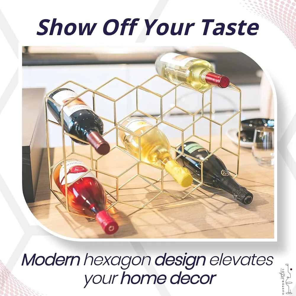 

Countertop Wine Rack - 14 Bottle Freestanding Modern Gold Metal Small Wine Rack - 3 Tier Tabletop Wine Holder Stand for Cabinet