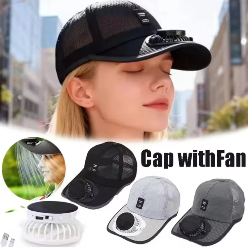 Solar Powered Cap with Fan Summer Breathable Mesh Sun Protection Outdoor Baseball Hat For Men USB Rechargeable Cooling Headwear