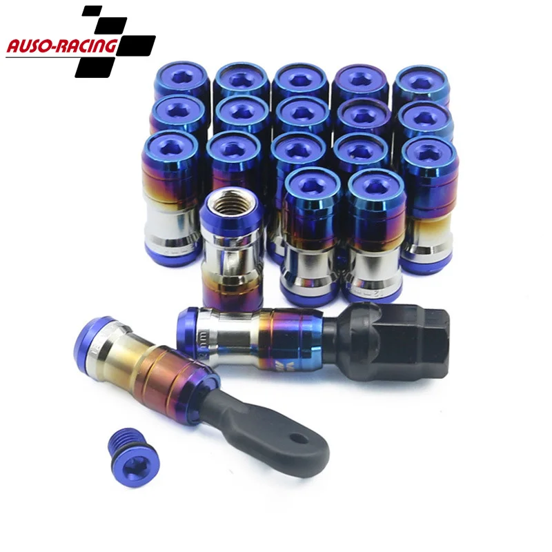 Premium 20Pcs Racing Heptagon Concealed Lock Lug Nuts - Acorn Close End M12x1.5 Steel Wheel Rim Nuts