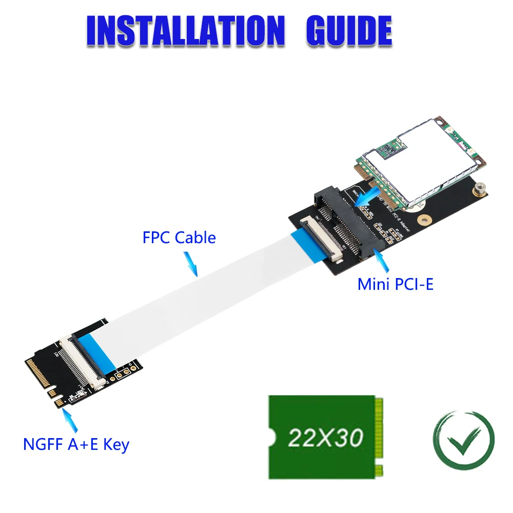 M.2 (NGFF) Key A/E/A+E to Mini PCI-E Adapter with FFC Cable for PC Computer