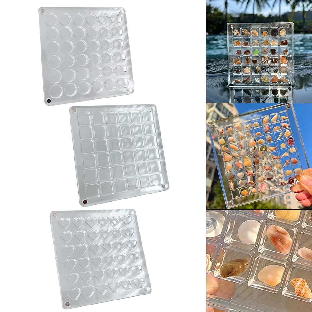 36 Grids Acrylic Seashell Display Box Magnetic Seashell Display Case Organizer Box Rack Small Craft Organizers Compartment Box