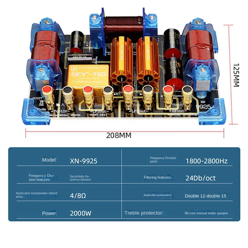 Two Way Speaker Crossover 2000W Audio Frequency Divider 12 15 Inch Stage Performance High Power Frequency Divider