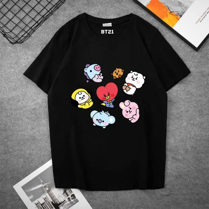 Anime Cartoon Bt21 Cooky Tata Chimmy Women's Short-Sleeved Y2K Summer Fashion New Simple Loose Top T-Shirt Gift for Friends