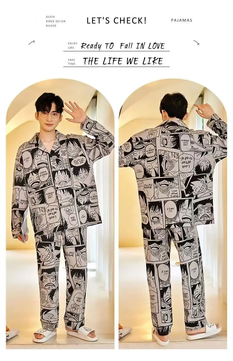 Hauts et pantalons Anime une pièce Luffy dessin animé pyjamas hommes femmes à manches longues automne hiver jeunesse Plus chaud maison vêtements ensemble