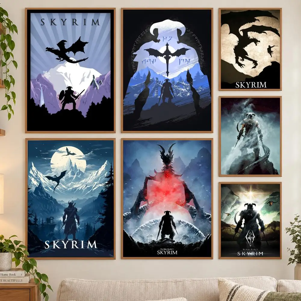 Vediogame T-The Elder S-Scrolls V Skyrim Poster HD art sticky wall waterproof home living room bedroom bar aesthetic decoration
