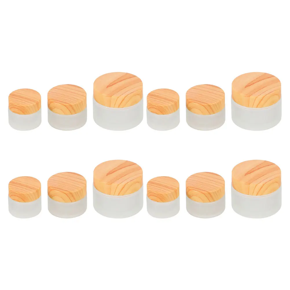 12pcs Wood Grain Lid Glass Jars For Cream Lotion Storage Travel Container Portable Sample Jar Multi-Function Household