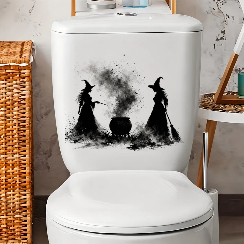 1 piece of witch and boiler pattern toilet sticker, water tank sticker, bathroom decoration, fun toilet sticker, enhancing the o