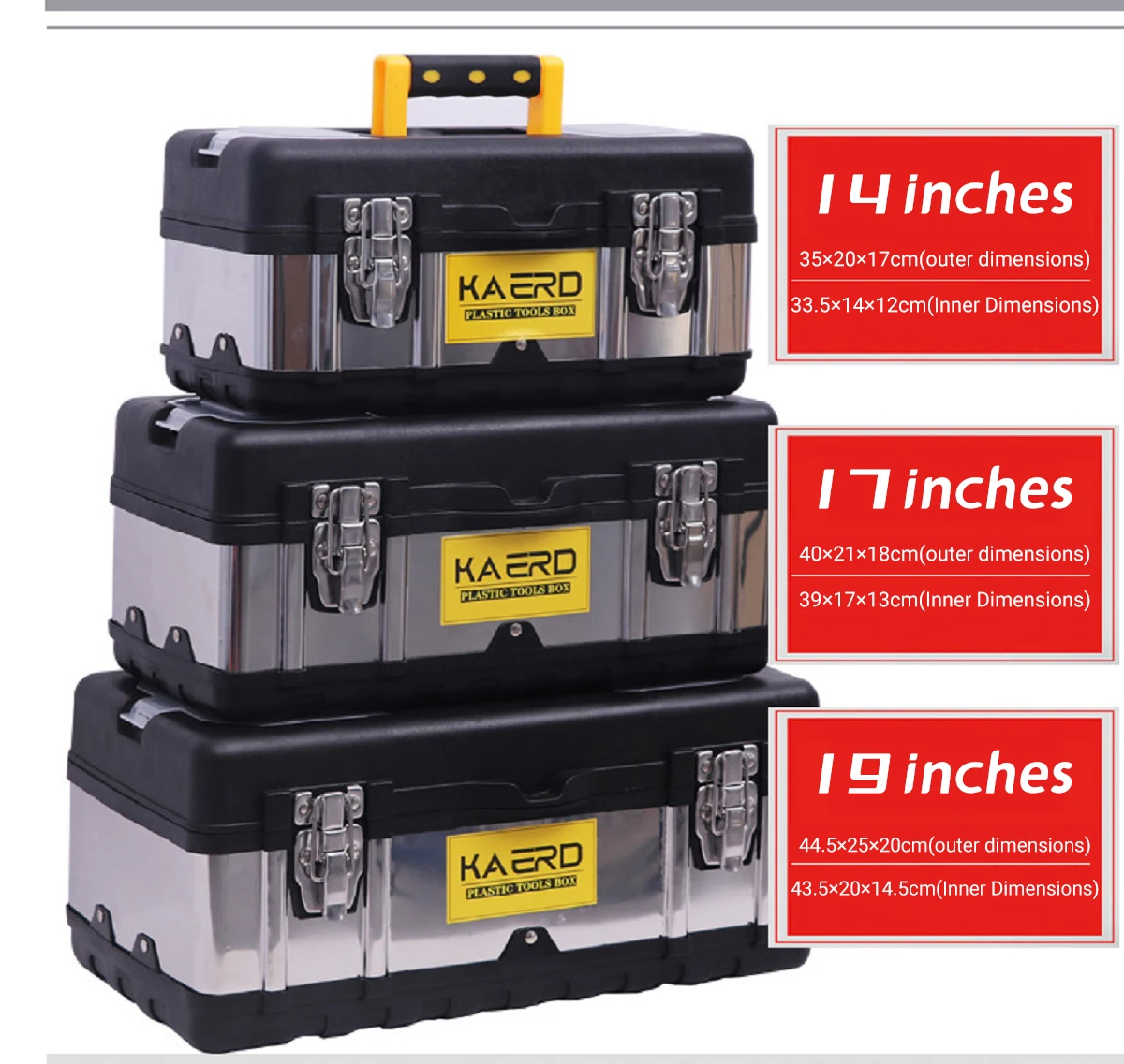 14/17/20 Inch Multiple Specifications Toolbox Double Layer Tools Storage Box with Handle Multifunctional Portable Tool Organizer