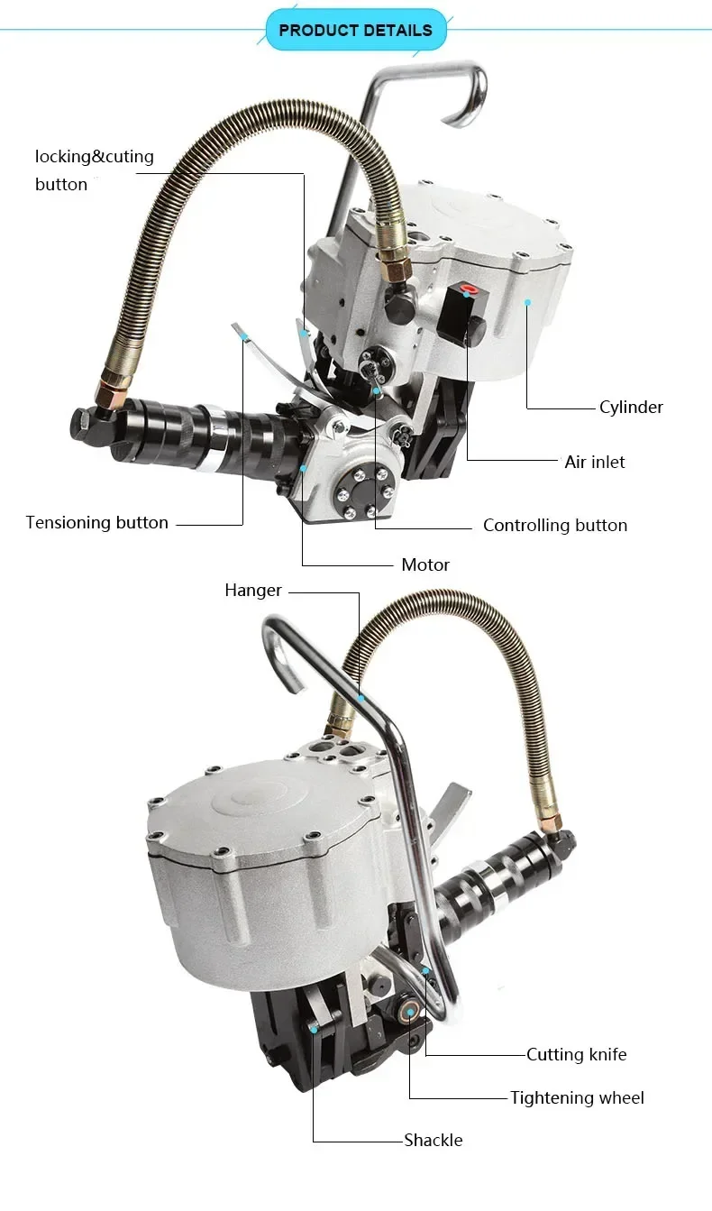 Manual Hand KZ 32 Pneumatic Steel Band Package Machine Pneumatic Steel Pppet Clothes Bale Strapping Tool Cable Stripping Tools