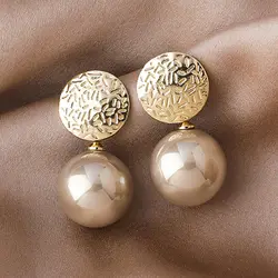 2023 Korean Temperament White Champagne Color Pearl Stud Earrings Fashion Simple Statement Female Daily Party Jewelry