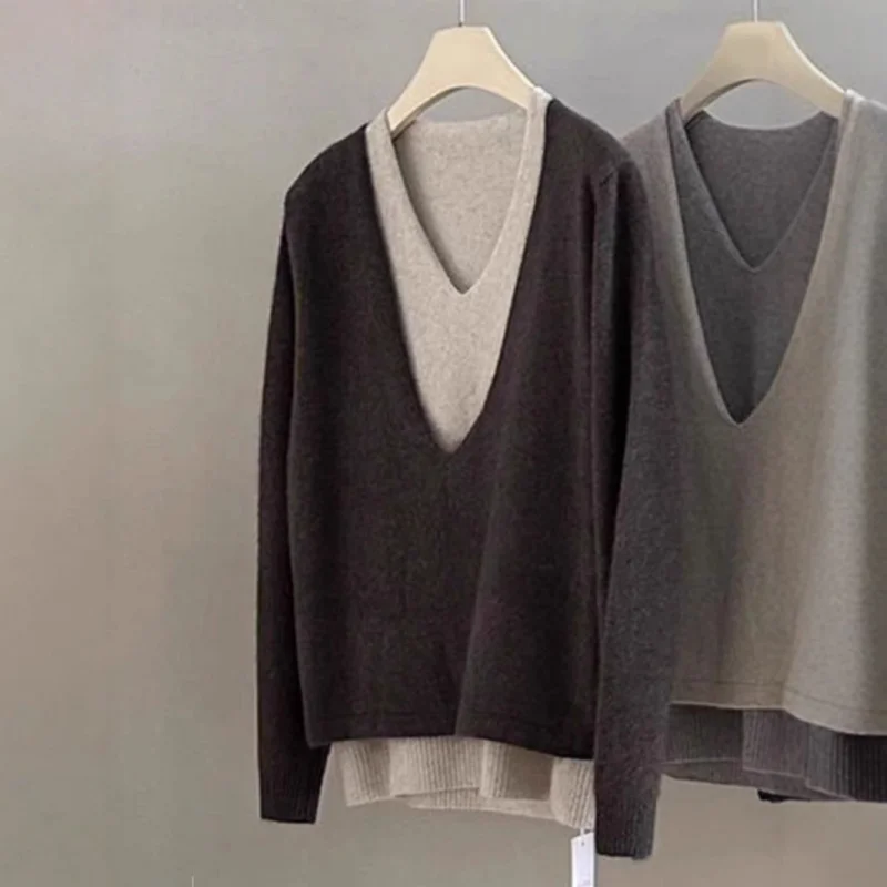 

French Chic High-End Two-Piece Knitted Sweater Spring And Autumn Trend Popular Minimalist Niche Loose Sweater
