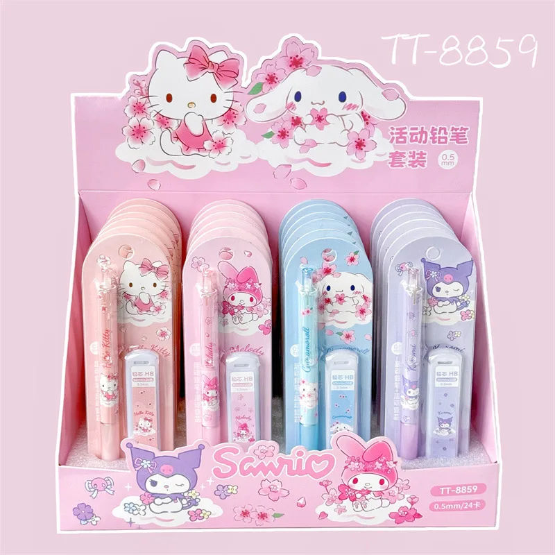 Kawaii Sanrioed Pencil Set Anime Melody Kuromi Mechanical Pencil Free Sharpener 0.5 Cinnamoroll Student Stationery Supplies Gift