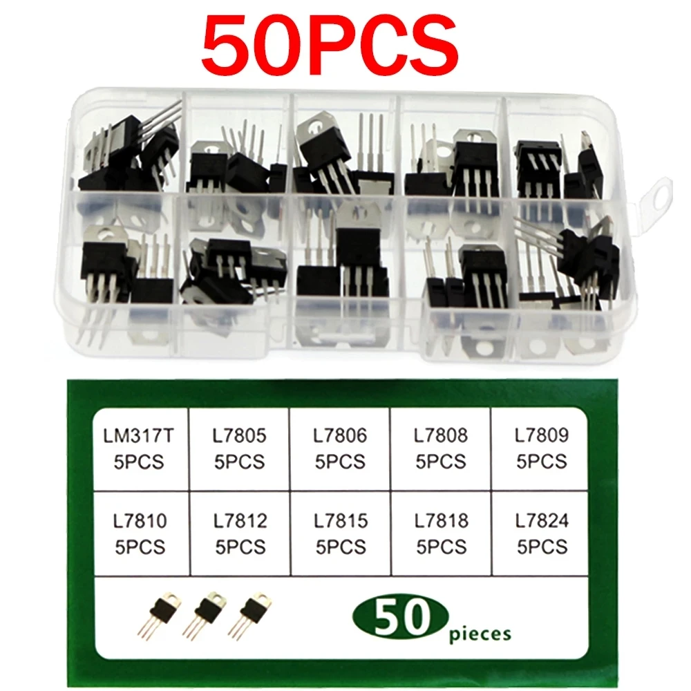 

50PCS/Box 10 types X 5PCS transistor TO-220 LM317T L7805 L7806 L7808 L7809 L7810 L7812 L7815 L7818 L7824