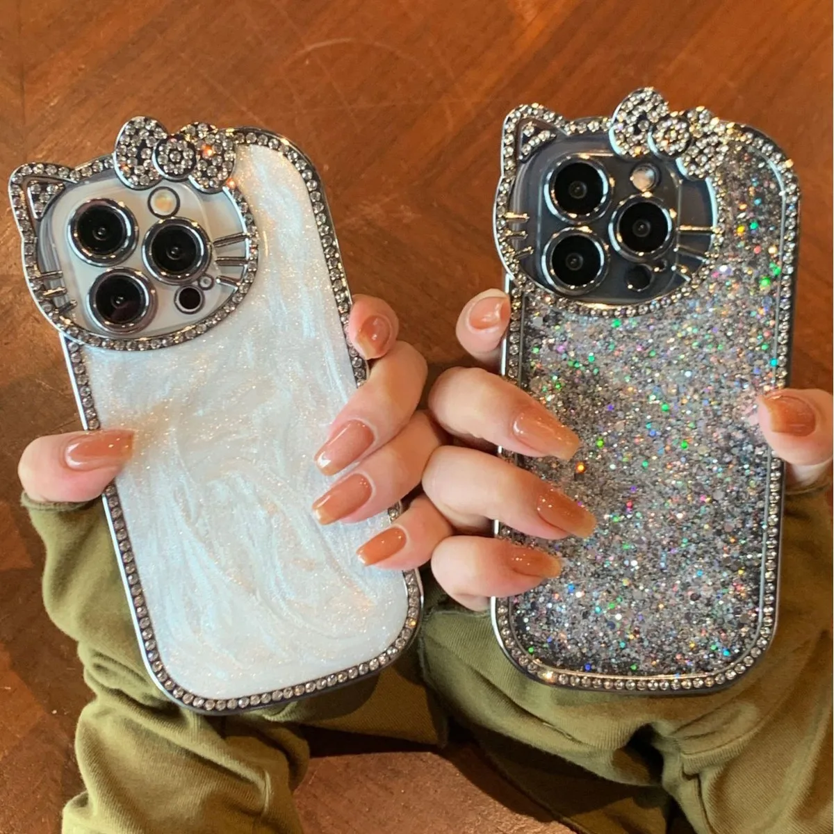 

Hello Kitty Camera rhinestone phone case suitable for iPhone 16 ProMax electroplated cat headband protective case 15Pro/14/13/12