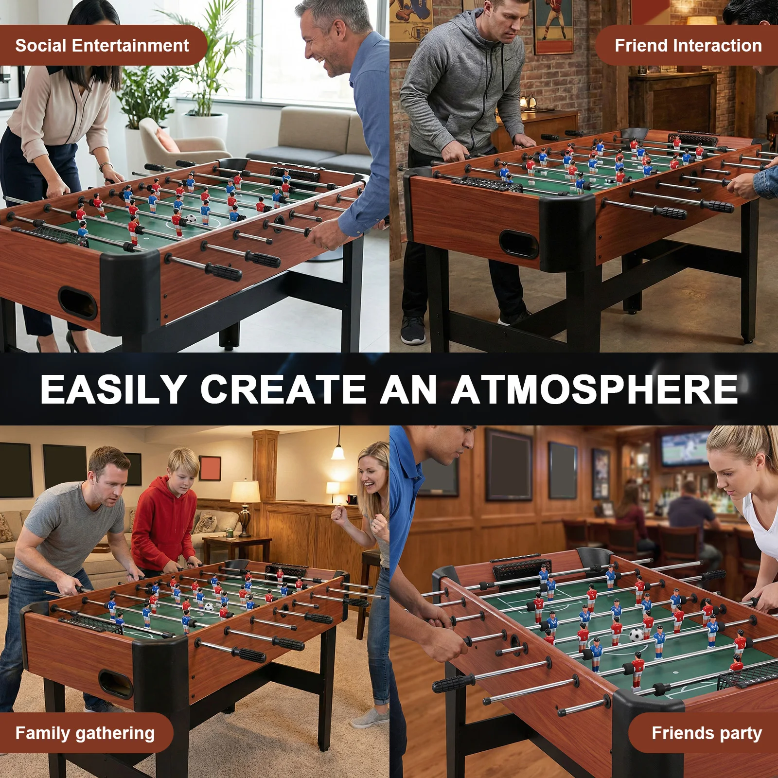

47 Inch Indoor Foos Ball Table with Score Keeper Football Table with Counterbalanced & Uniformed Men for Home Office Man Cave