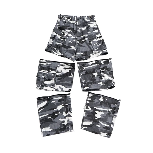 Pantalones vaqueros de camuflaje funcionales sueltos desmontables para hombres pantalones vaqueros casuales sueltos de pierna ancha de retazos de gran tamaño