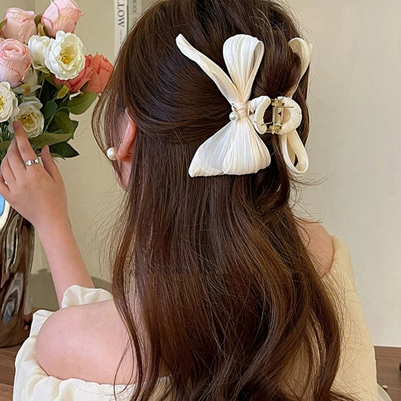 Elegance Bow Hair Clip For Women Simple Pearl Hair Claw Clips Large Size Hairpin Hair Accessories