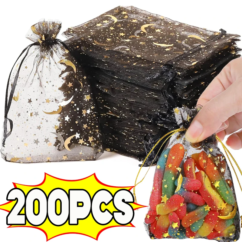 Star Moon Organza Bag Ramadan Gift Packaging Candy Flower EID Decoration Color Drawstring Festive Package DIY Handmade Ornament