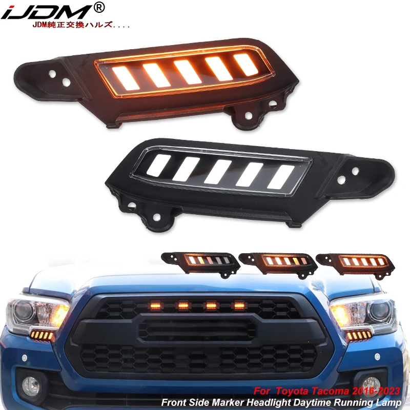 

Передний фонарь iJDM ниже, белый/янтарный последовательный мигающий указатель поворота, светодиодный дневный ходовой фонарь для Toyota Tacoma 2016-2023 гг.