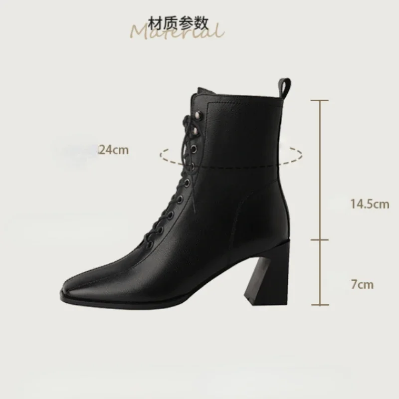 Victorian Style Ankle Boots for Women Square Toe Heel Short Boots Zipper and Lace Up Woman High Heels Retro Elegant Ladies Boots