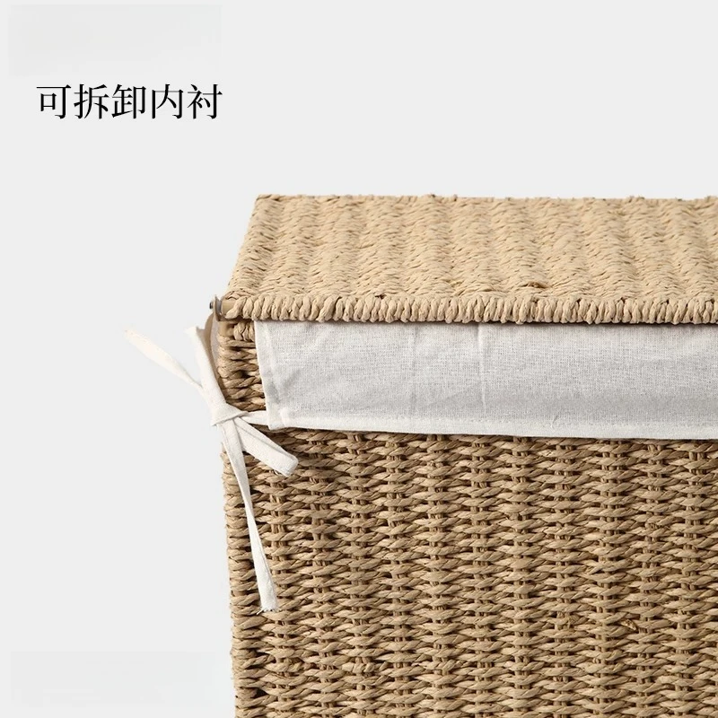 Handmade Paper Rope Woven Dirty Laundry Basket with Lid Handle, Dust-proof, Removable Inner Lining, Heightened Folding