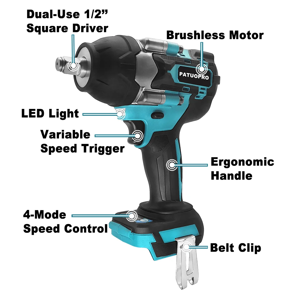 Brushless Chave de Impacto Elétrica, Chave Recarregável Sem Fio, Ferramentas Elétricas para Makita, Bateria 18V, Torque 1500N.m, 1/2