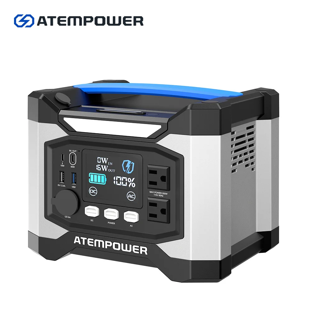 

ATEM POWER 110V 220V 500W AC/DC Outlets Backup Lithium Battery Home Energy Storage Power Supply Outdoor Portable Power Station